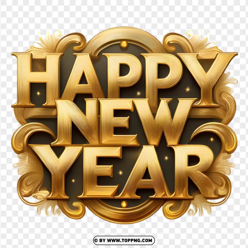 New Years Day Golden Text With Glitter Effect PNG Transparent Background