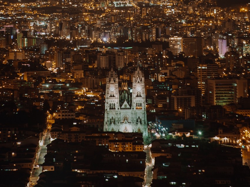 night city, aerial view, buildings, architecture, lights, cityscape