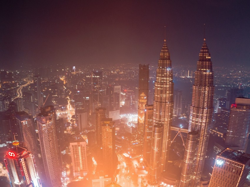 Night City Aerial View City Lights Skyscrapers Architecture Kuala Lumpur Malaysia Background