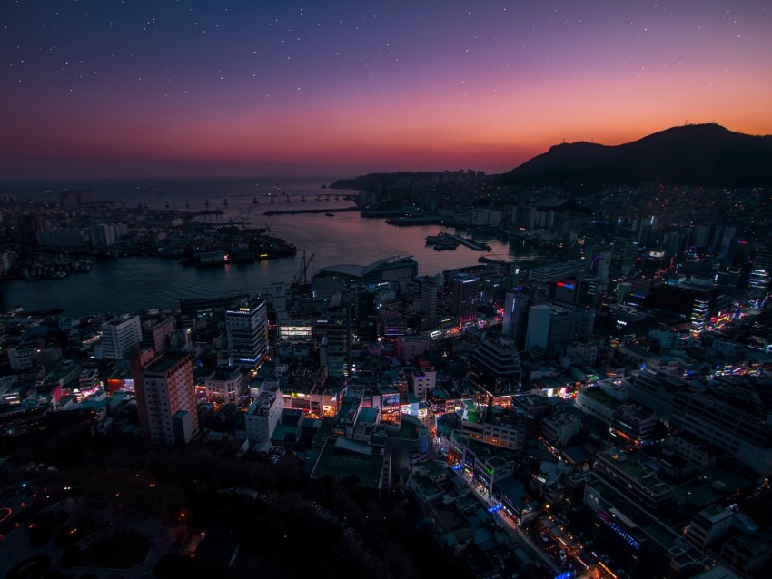 night city, aerial view, city lights, south korea