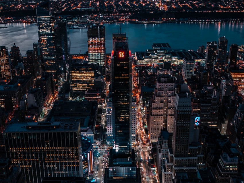 Night City Aerial View Skyscrapers City Lights Buildings Metropolis Background