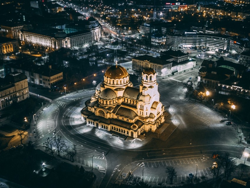 Night City Architecture Aerial View City Lights Background