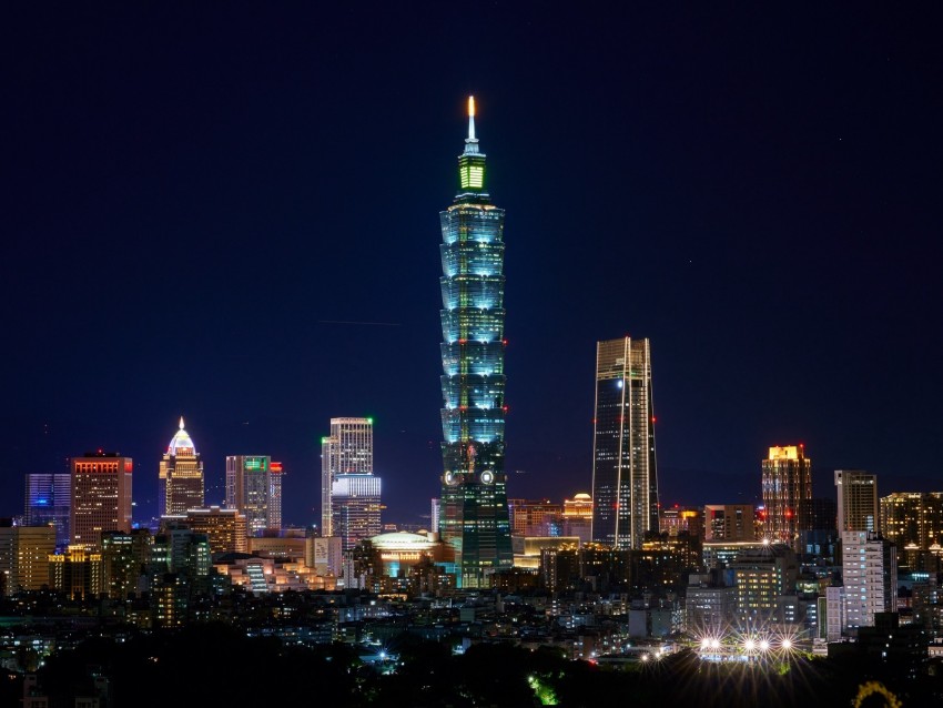 night city, architecture, city lights, taipei, china