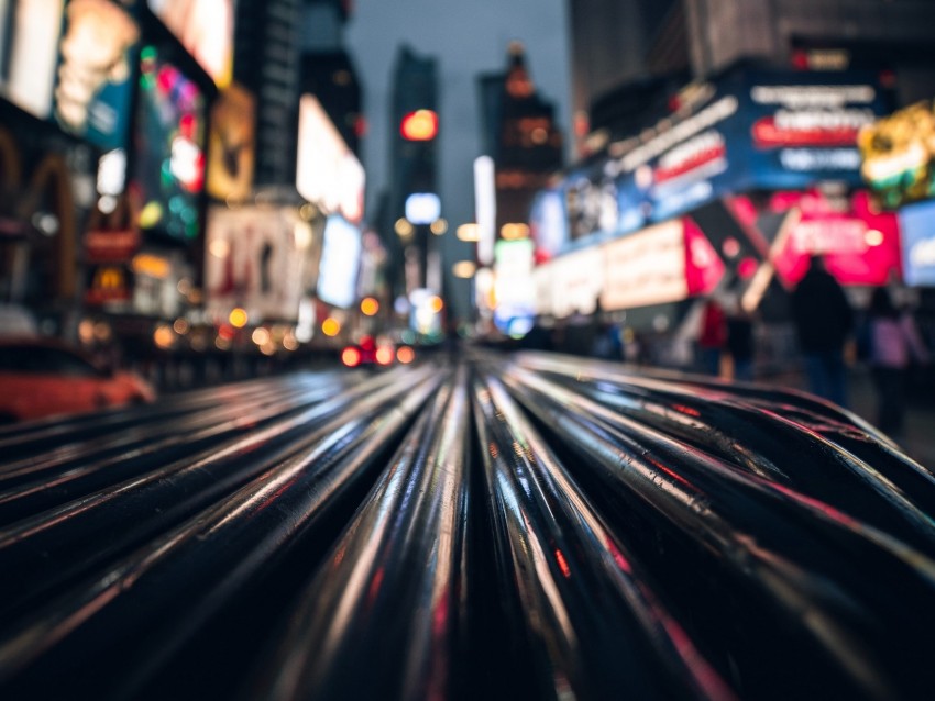 night city, blur, lights, street, buildings