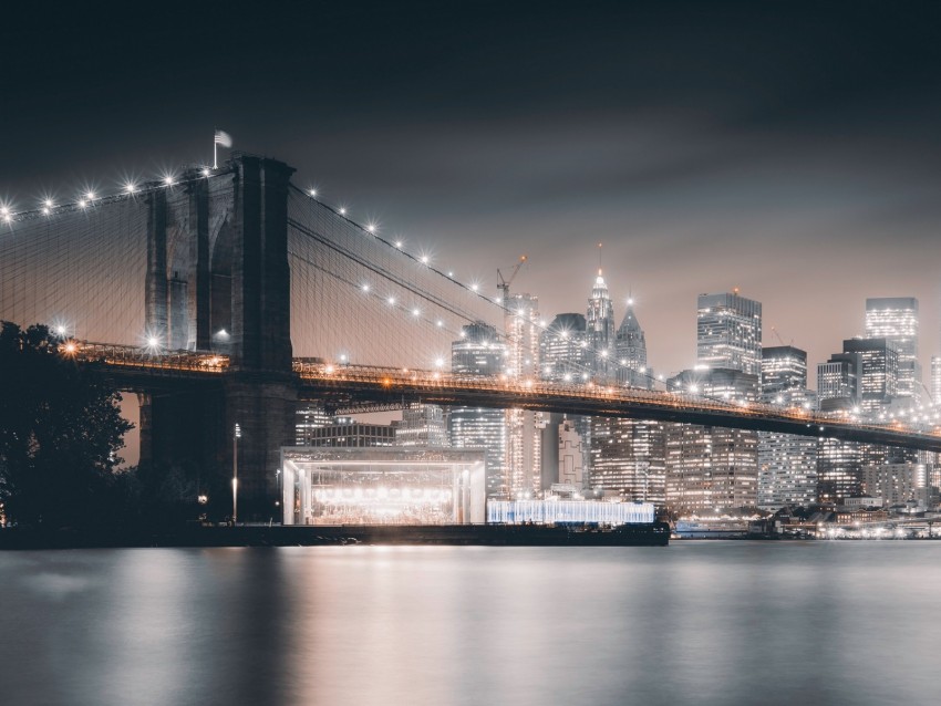 night city, bridge, city lights, brooklyn, united states