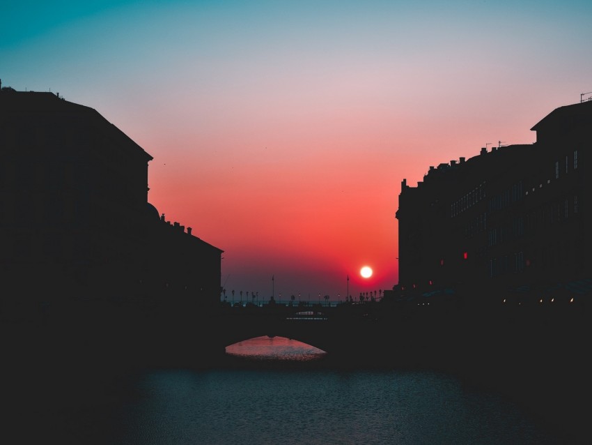 night city, bridge, sea, buildings