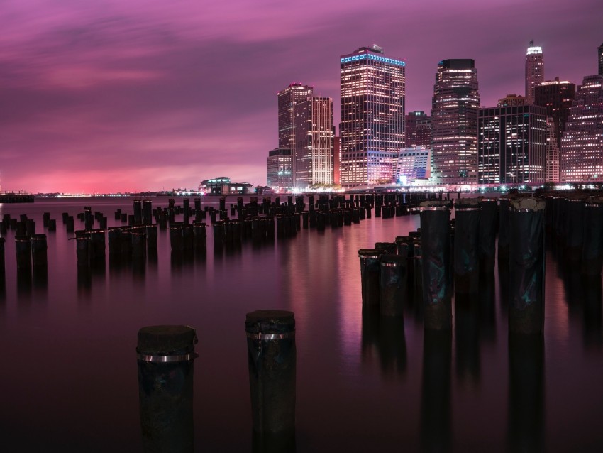 night city, buildings, coast, city lights, usa