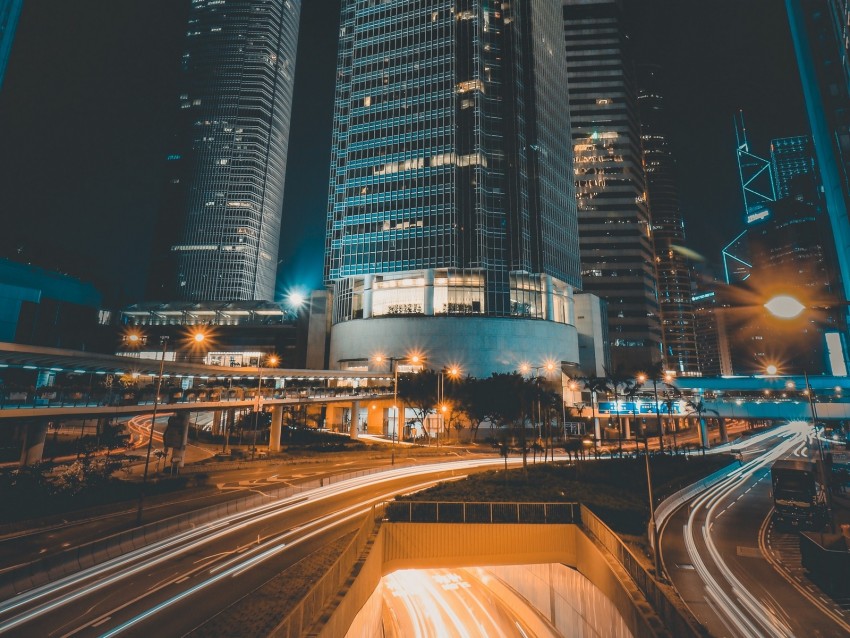 night city, buildings, road, architecture, skyscrapers, lights