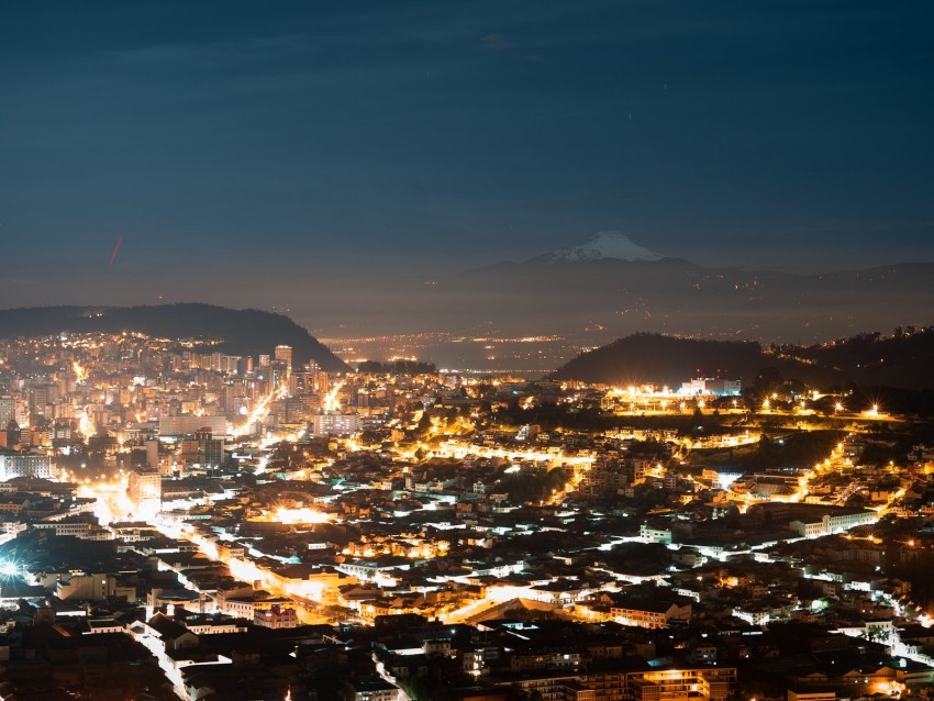 night city, city, aerial view, light, lights