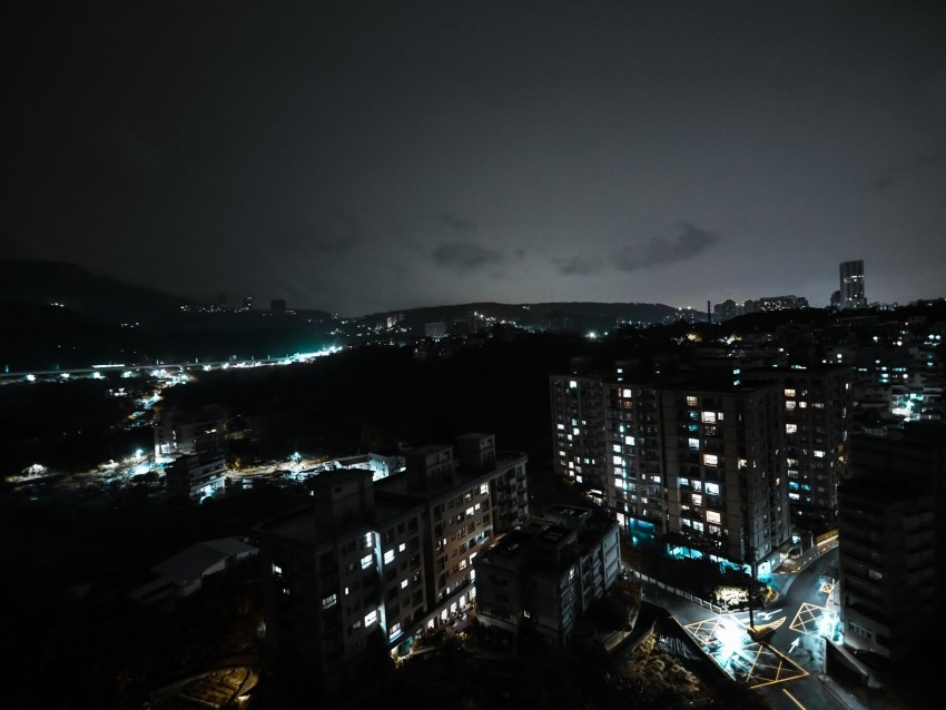 Night City City Lights Aerial View Buildings Night Background