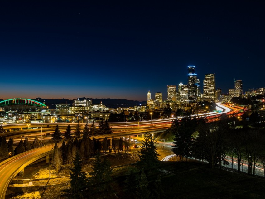 night city, city lights, architecture, street, seattle, united states