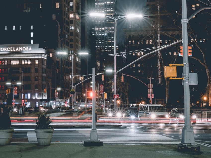 night city, city lights, architecture, street, traffic