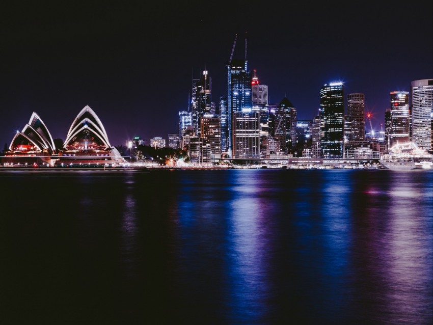 Night City City Lights Architecture Sydney Australia Background