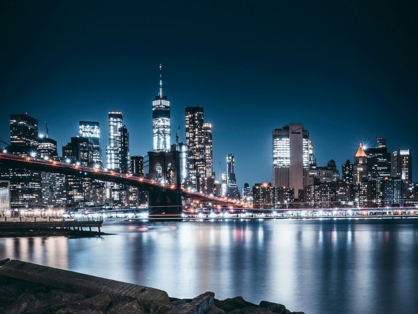 night city, city lights, bridge, panorama, brooklyn, usa