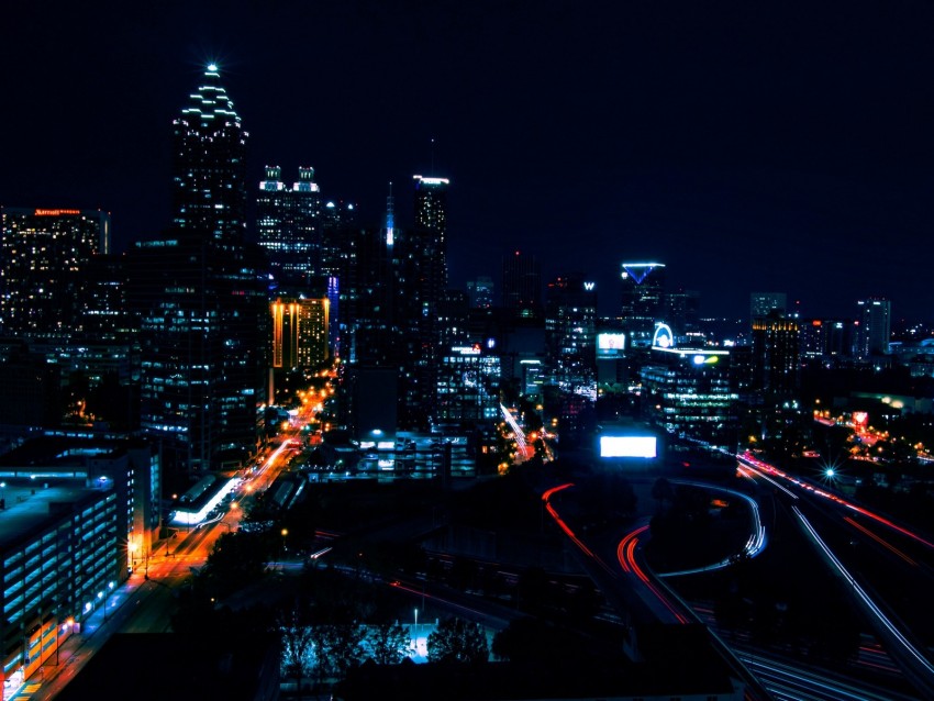 Night City City Lights Light Buildings Background