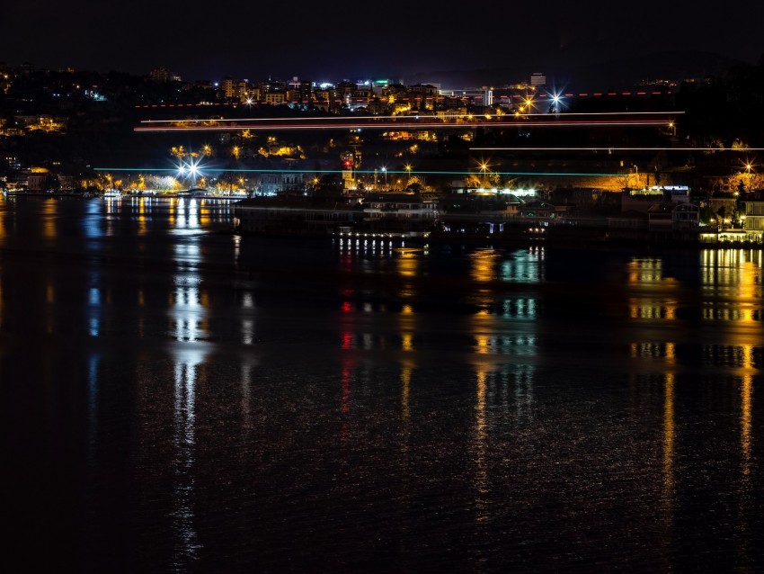 Night City City Lights Night Istanbul Turkey Coast Background