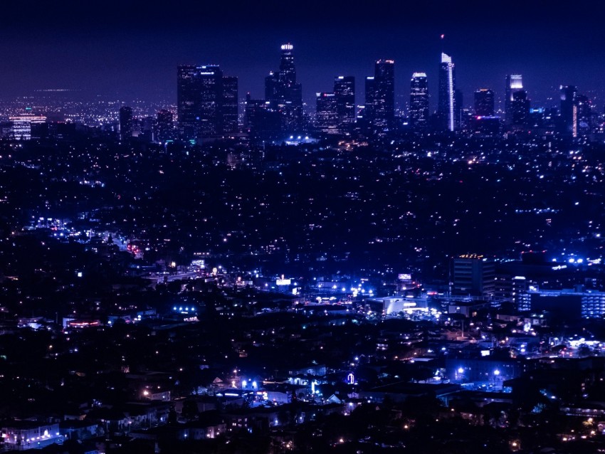 Night City City Lights Overview Aerial View Background