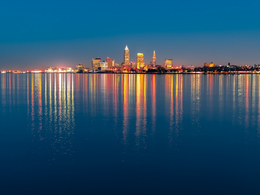 night city, city lights, panorama, beach, cleveland, ohio