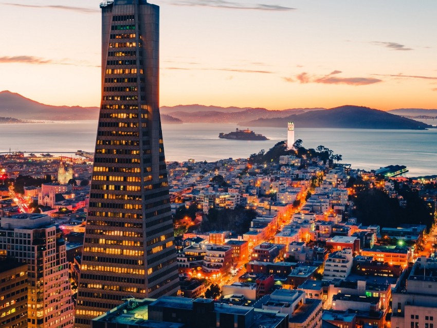 night city, city lights, skyscraper, aerial view, san francisco, united states