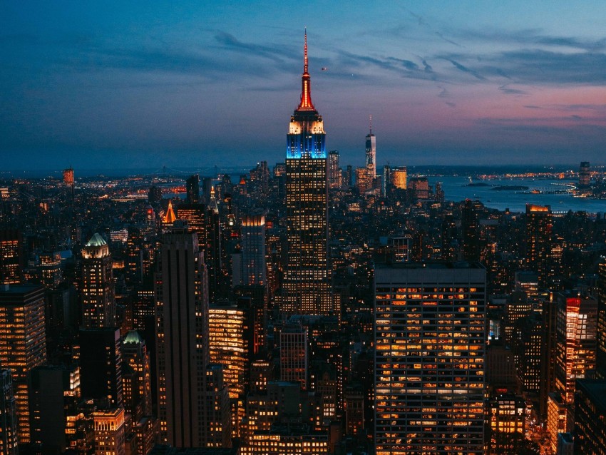 Night City City Lights Skyscraper New York Metropolis Top View Usa Background