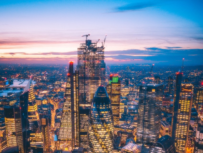 night city, city lights, skyscrapers, aerial view, architecture, megalopolis