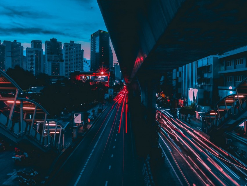 night city, city lights, traffic, thailand, buildings, architecture