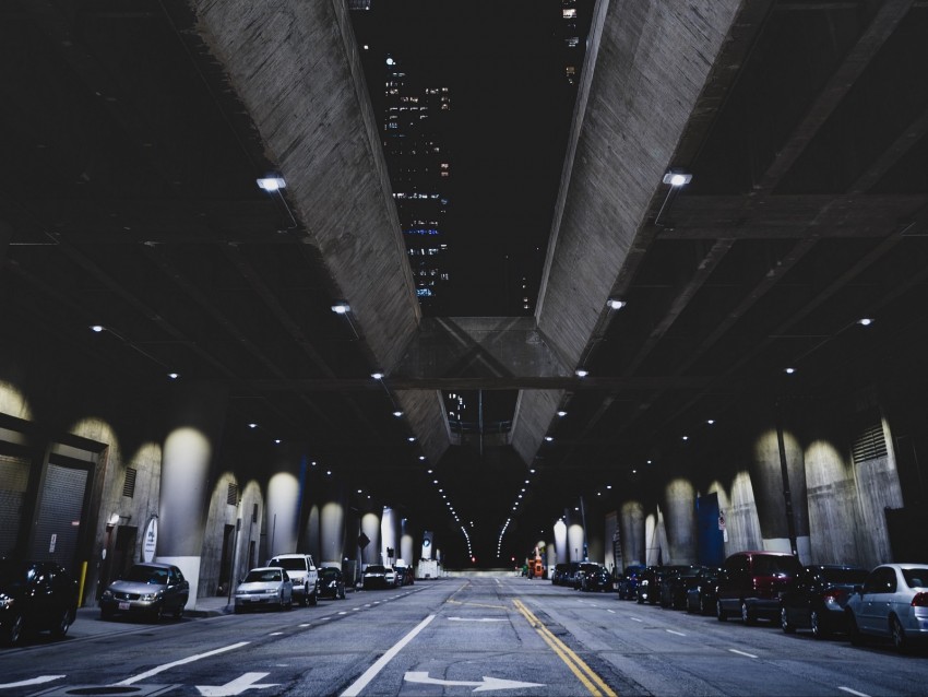 Night City City Lights Underground Parking Asphalt Los Angeles United States Background