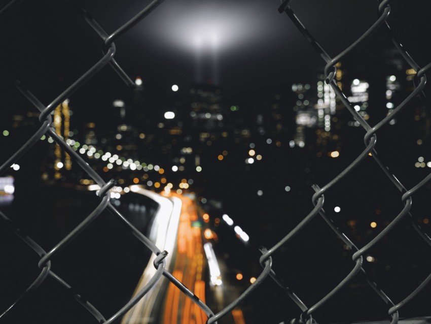 Night City Fence Mesh Glare Blur Background