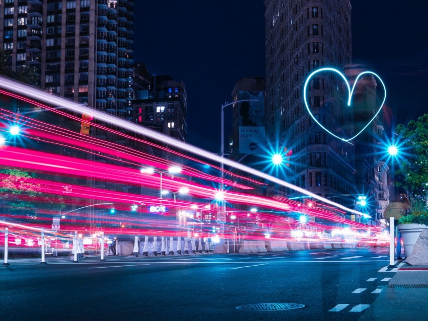 Night City Long Exposure Architecture Night Heart New York Usa Background