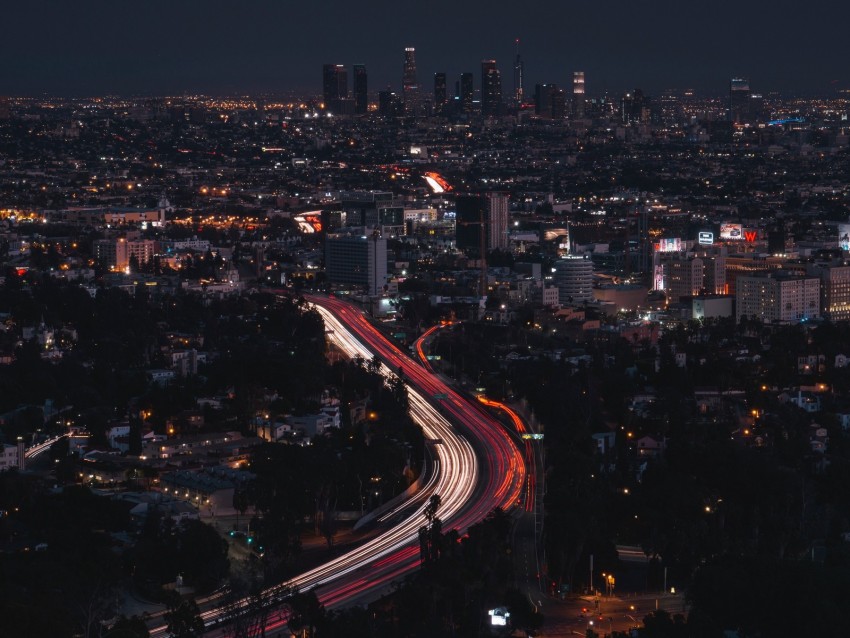 night city, long exposure, city lights, night, los angeles, united states