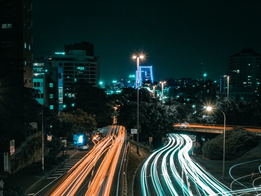 night city, long exposure, road, direction