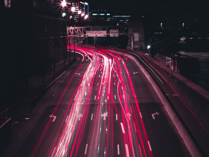 night city, long exposure, road, direction, movement