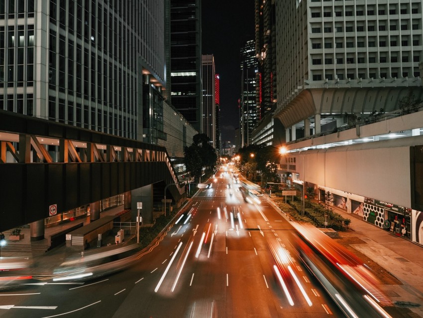 Night City Long Exposure Street Architecture Buildings Movement Background