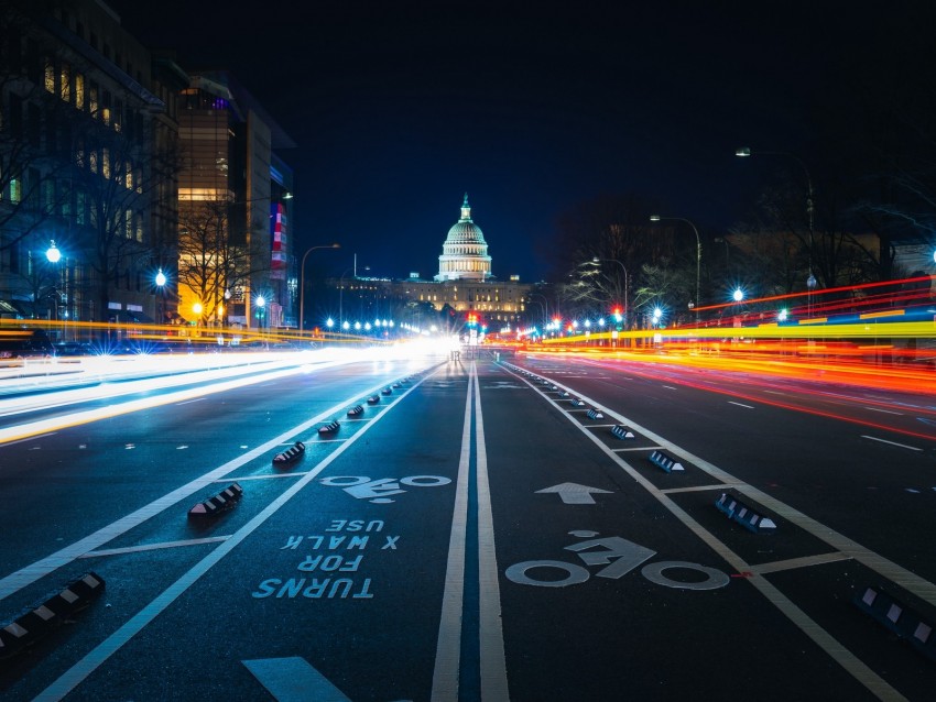 Night City Long-term Exposure City Lights Road Marking Architecture Background