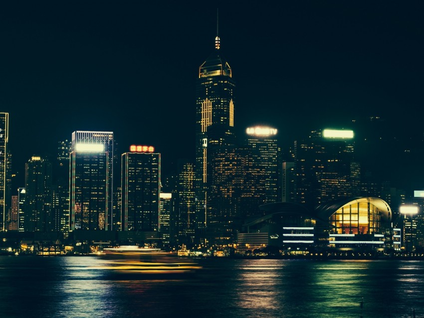 Night City Panorama City Lights Hong Kong Long Exposure Background