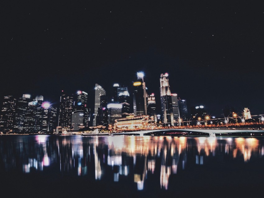 Night City Panorama City Lights Singapore Background