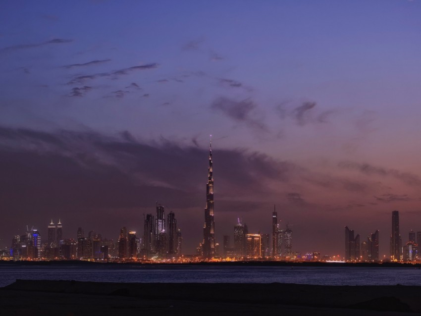 Night City Panorama Skyline City Lights Night Background