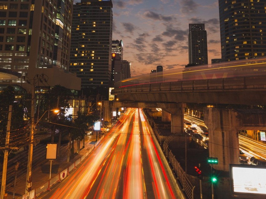 night city, road, long exposure, thailand, bangkok