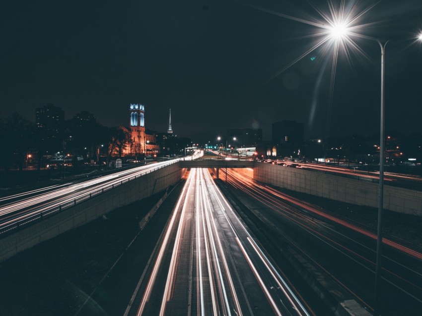 Night City Road Traffic Light Minneapolis Background