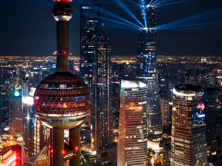 Night City Skyscrapers City Lights Aerial View Architecture Background