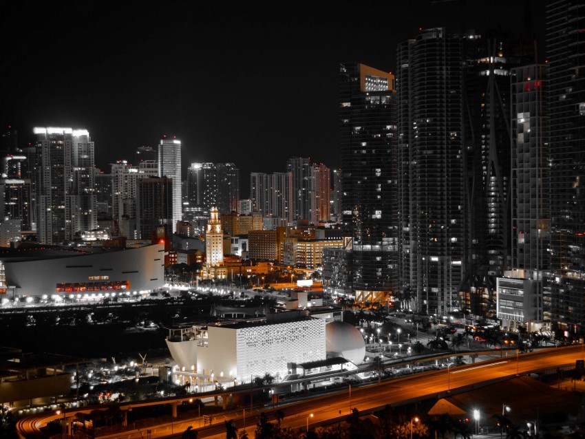 Night City Skyscrapers City Lights Miami United States Background