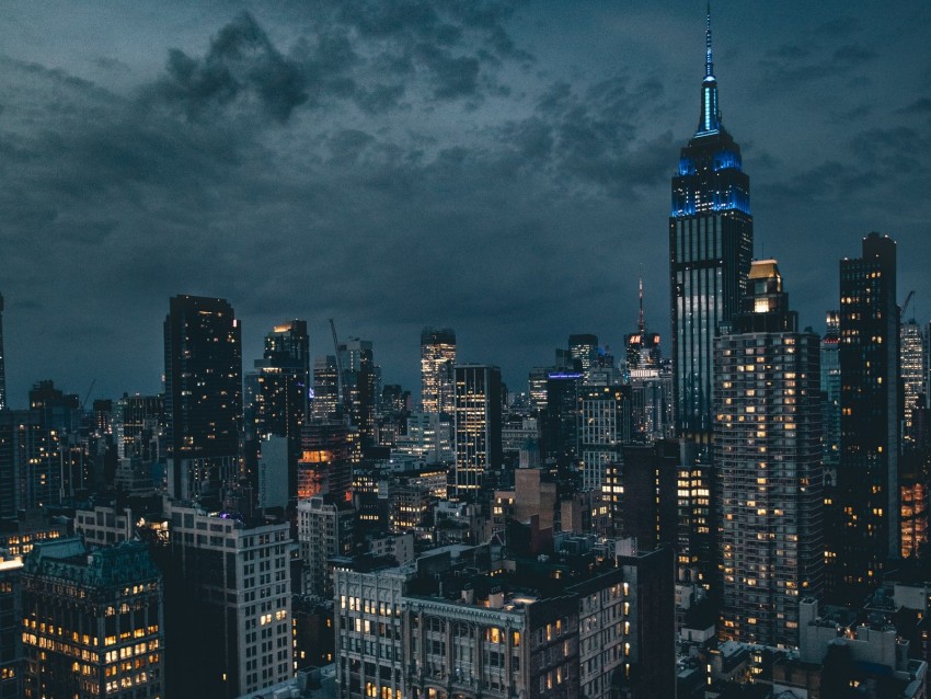 Night City Skyscrapers City Lights New York Usa Night Clouds Background