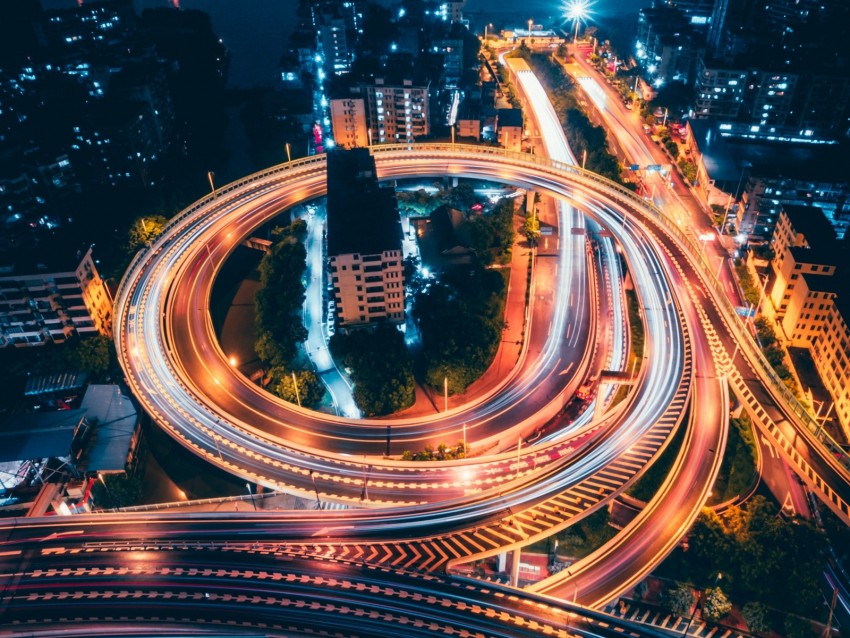 night city, traffic junction, skyscrapers, city lights, guangzhou, china