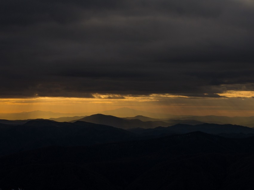 night, mountains, clouds, horizon, dark, overcast