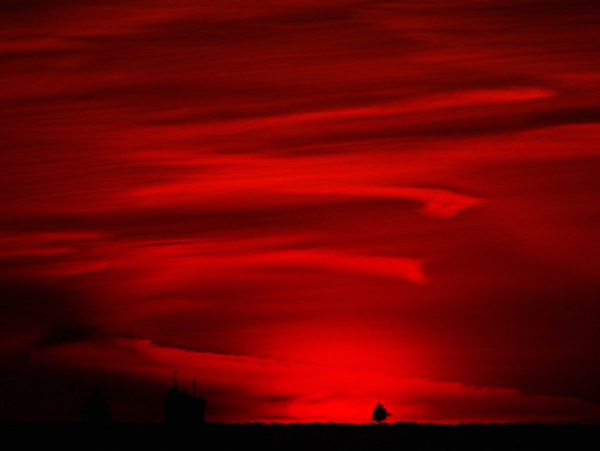 night, red, horizon, dark, ship