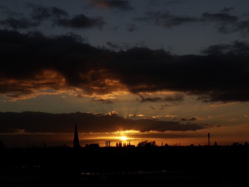 night, sky, horizon, clouds, sunset