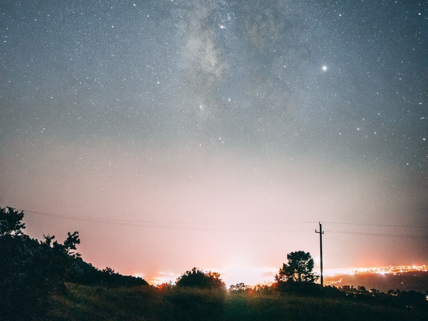 night, starry sky, dark, glow, landscape