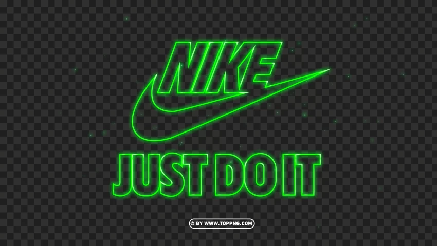 Nike Logo And Just Do It Symbol Green Neon Text Effect PNG Transparent Background