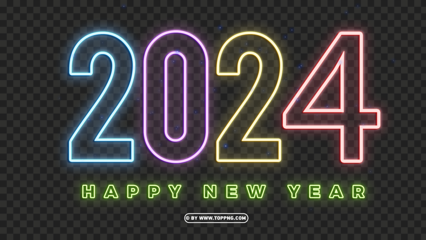 Hd 2024 Neon Sign Glowing PNG Transparent Background