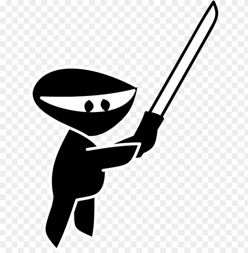 ninja, sword, cartoon character, silhouette, playful design, black and white illustration, fantasy figure